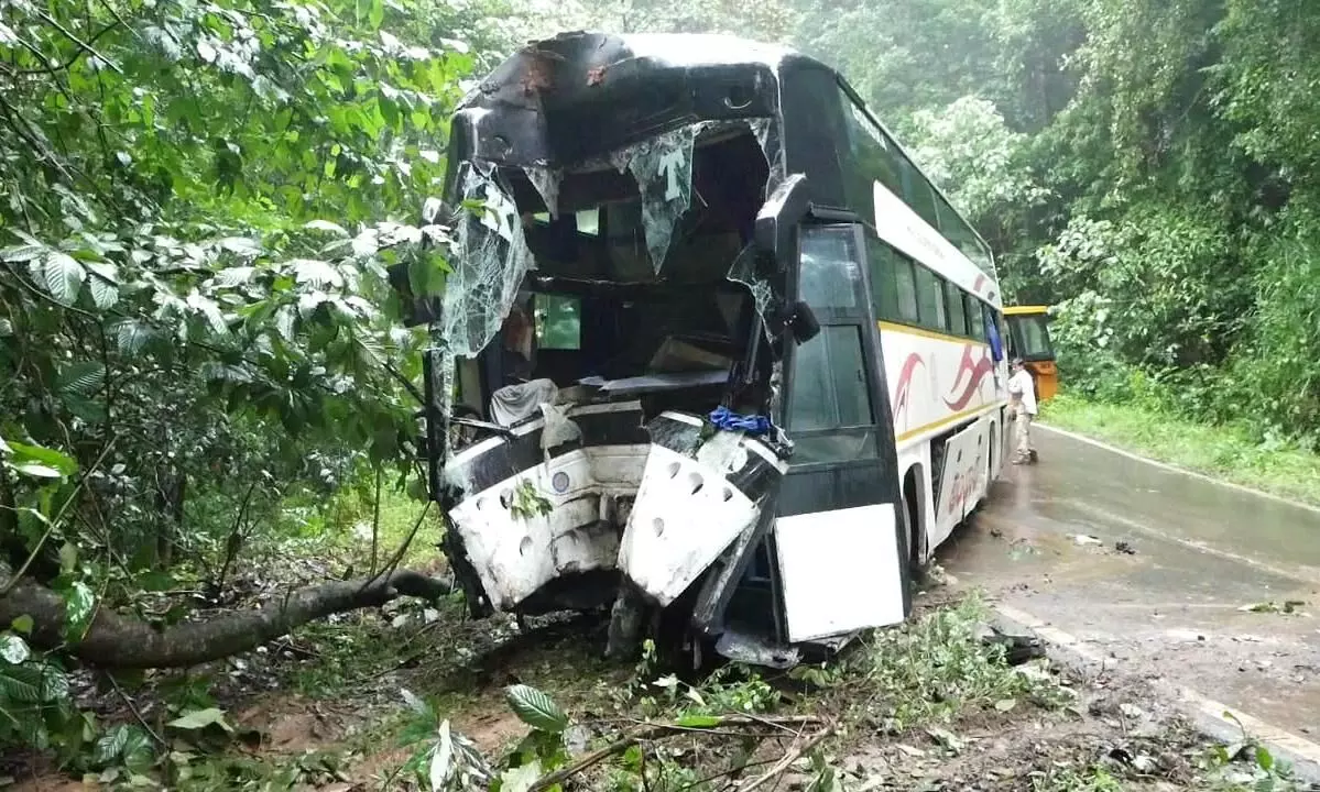 മാക്കൂട്ടം ചുരം പാതയിൽ ബസ് മരത്തിലിടിച്ച്​ ഡ്രൈവർ മരിച്ചു; പതിനഞ്ചോളം പേർക്ക് പരിക്ക്