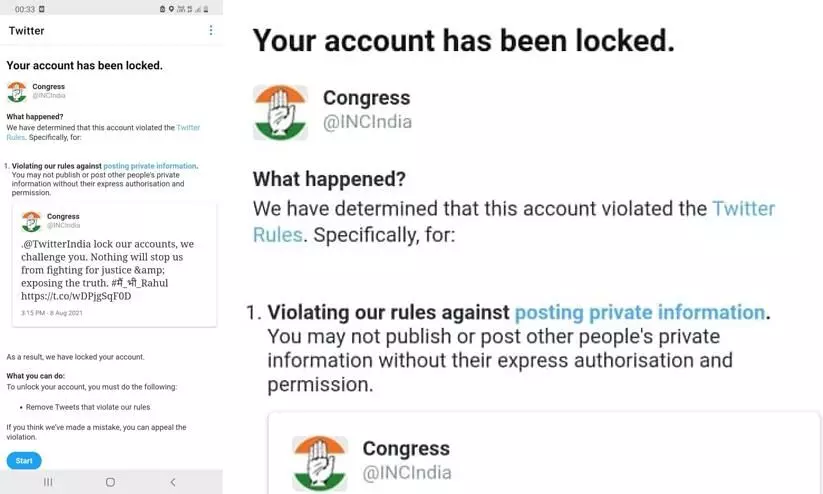 Congress says partys Twitter account has been locked