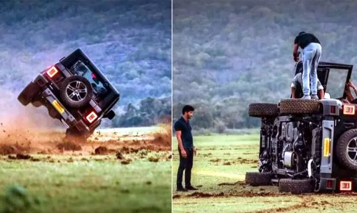 Brand new Mahindra Thar SUV topples after going drifting