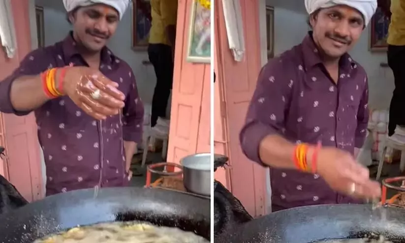 Jaipur street food vendor dips his hand in boiling hot oil viral video