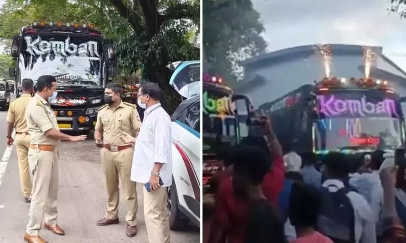 mvd took komban tourist bus in to custody due to fireworks at bus