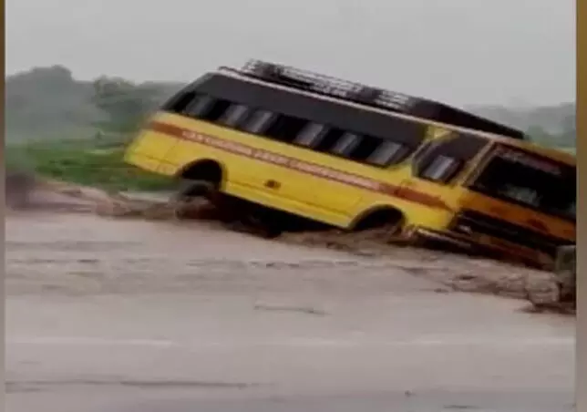 School Bus Topples Over In Floodwater In Uttarakhand