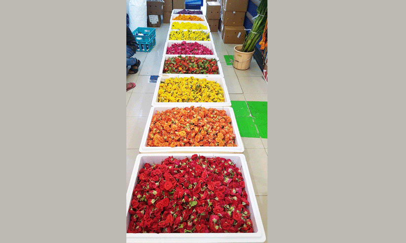 flowers and sadya leaves