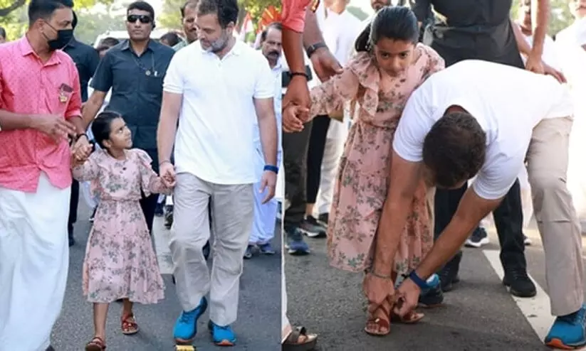 Bharat Jodo Yatra: Video of Rahul Gandhi helping girl wear sandal goes viral