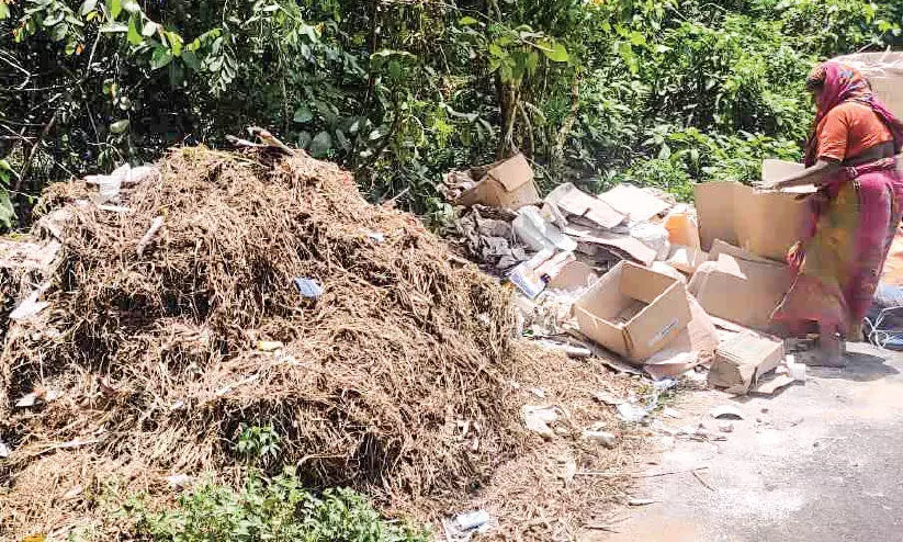 മാലിന്യം റോഡിൽ തള്ളി; തിരിച്ചെടുപ്പിച്ച് പഞ്ചായത്ത്