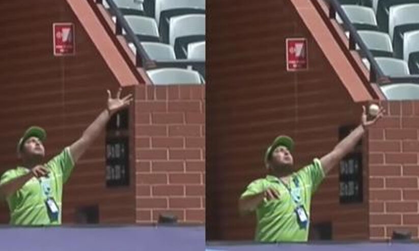 A jaw-dropping one-handed gallery capture;  Share the video with ICC -VIDEO |  ICC shares a video of a man in the crowd capturing with one hand