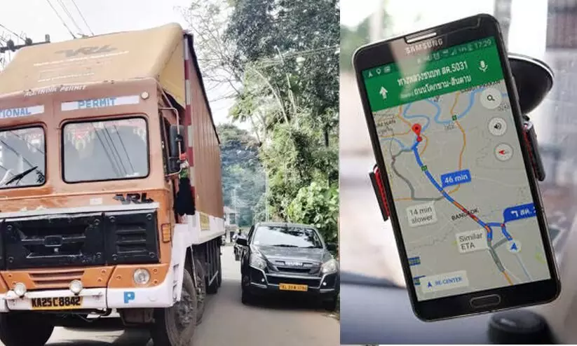 ഗൂഗ്ൾ മാപ്പ് ചതിച്ചു; കാഞ്ഞിരപ്പള്ളിയിലേക്ക് പോയ ചരക്ക് ലോറി എത്തിയത് കാനത്ത്, ഒടുവിൽ വൈദ്യുത ലൈനിലും കുടുങ്ങി
