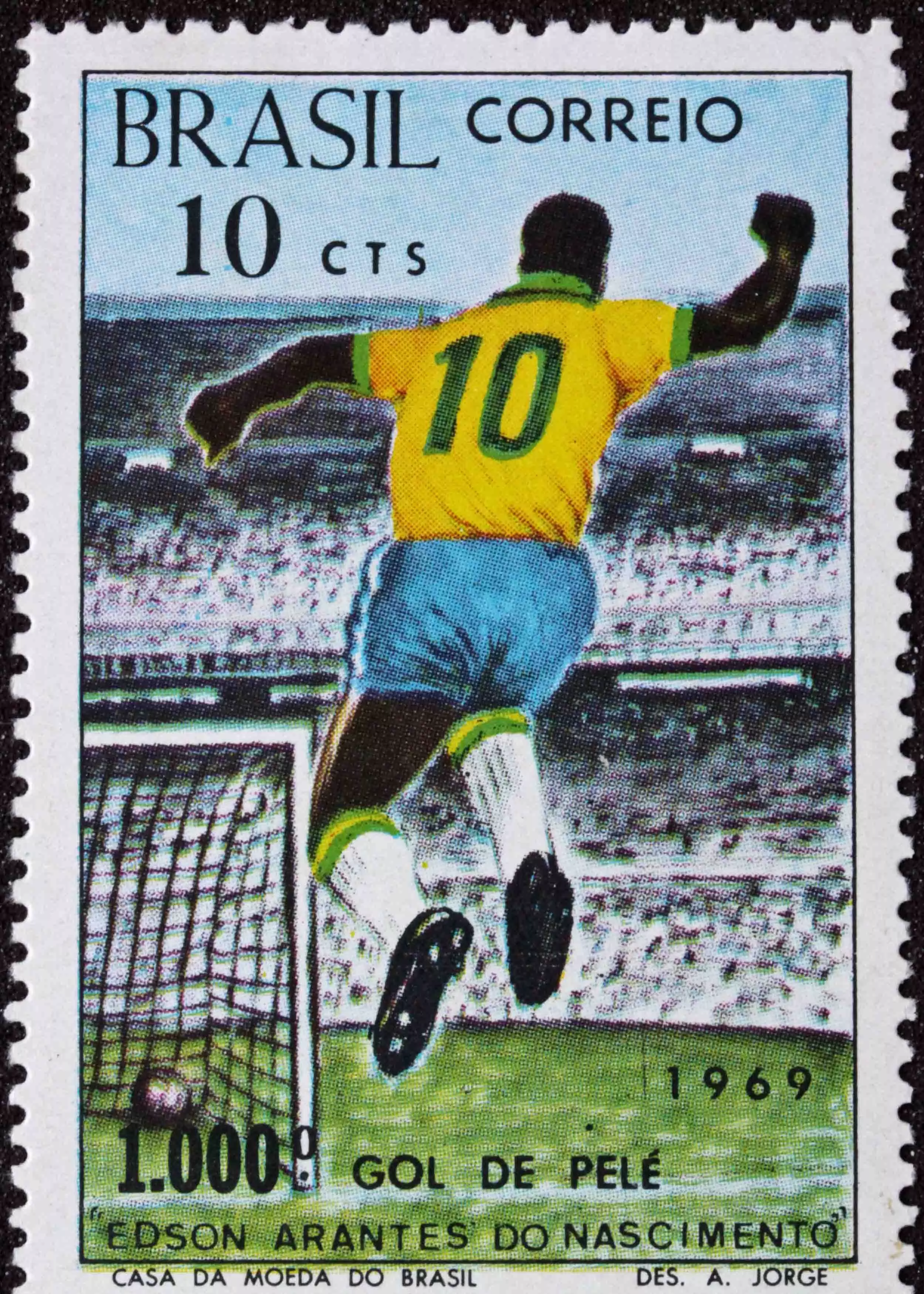 Stamp issued by Brazil to commemorate Pele's 1000th goal