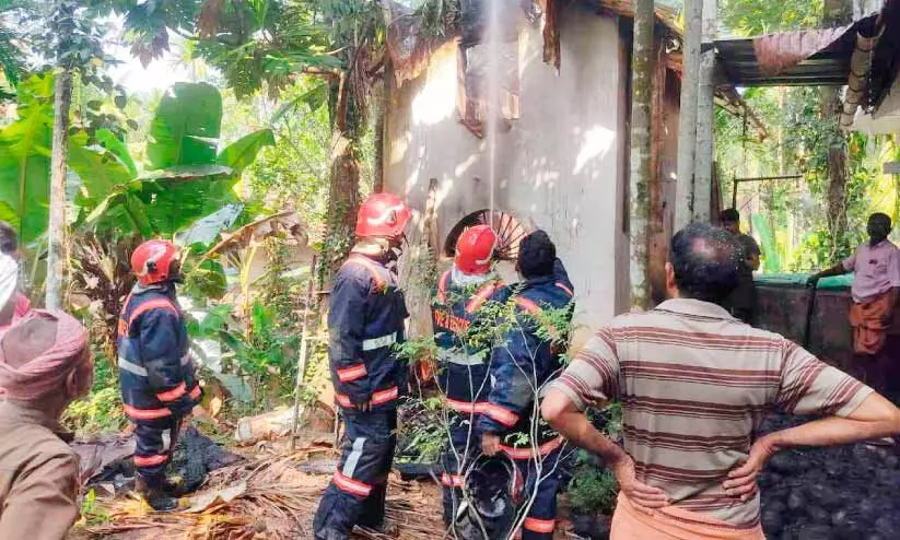 ആട്ടിൻകുട്ടിയെ രക്ഷപ്പെടുത്തിയും തീകെടുത്തിയും അഗ്നിരക്ഷാസേനയുടെ ദൗത്യം