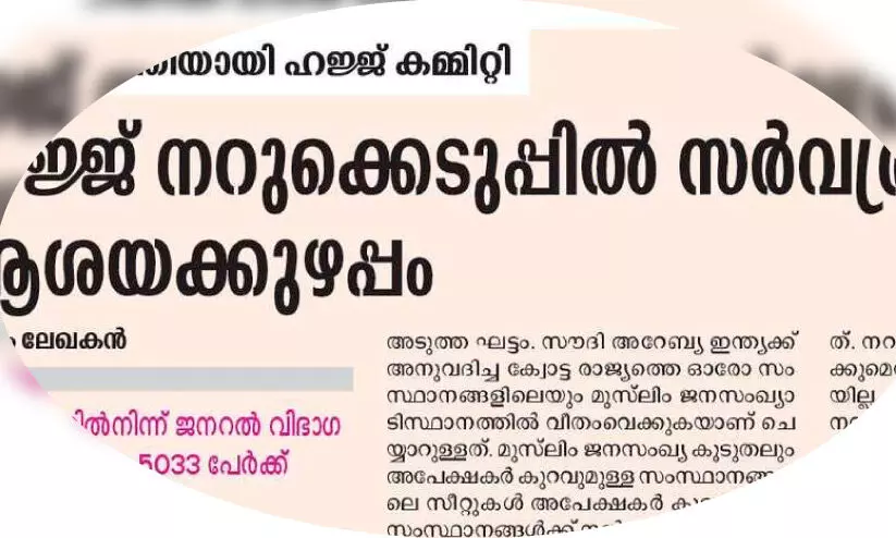 ഹജ്ജ് നറുക്കെടുപ്പ്: കേന്ദ്രസർക്കാർ നടപടികളിൽ ആശങ്ക -സംസ്ഥാന ഹജ്ജ്​ കമ്മിറ്റി