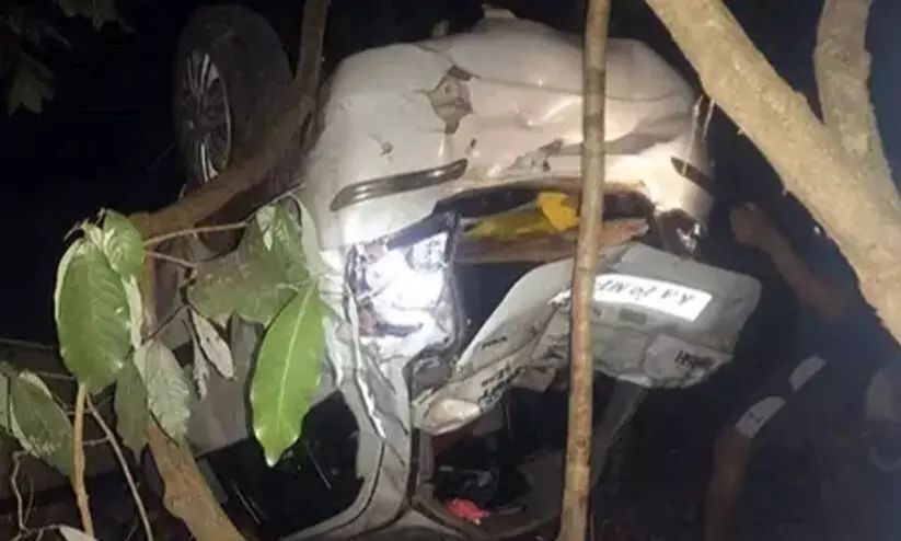 The car carrying the panchayat president and his family overturned into Koka a death