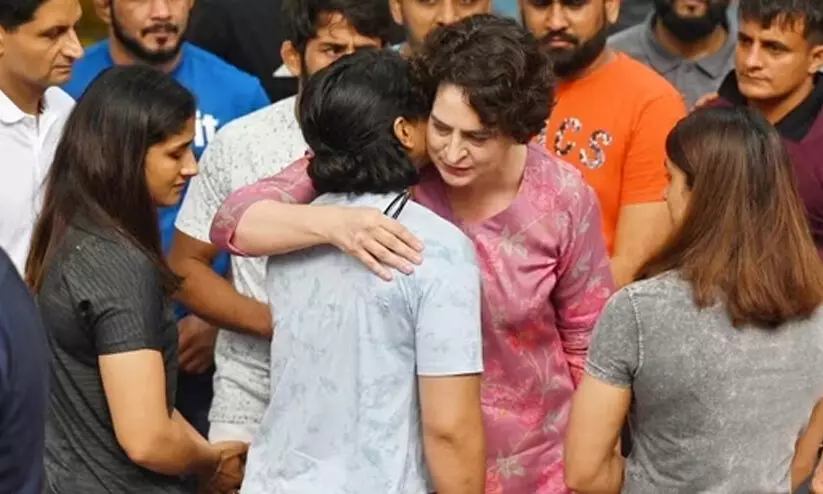 Priyanka Gandhi wrestlers protest