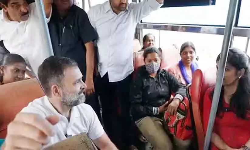 Rahul Gandhi takes bus ride in city interacts with students women travellers