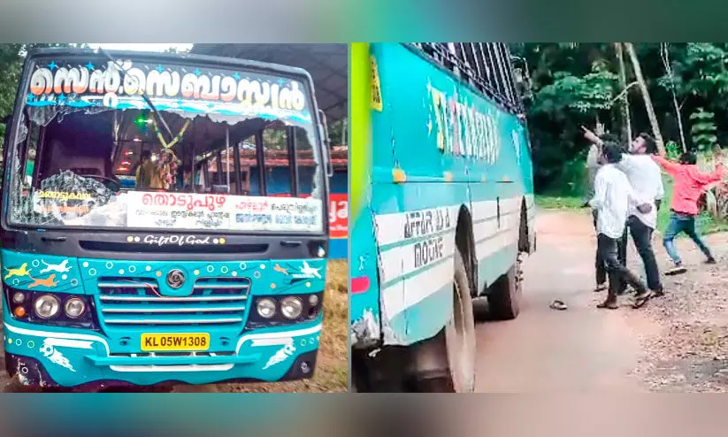 സ്വകാര്യ ബസിനുനേരെ നാലംഗ സംഘത്തിന്റെ ആക്രമണം; ചില്ല് തകർത്തു