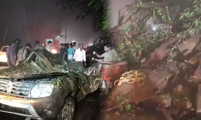 Dirt and rock fell on top of the parked car one death