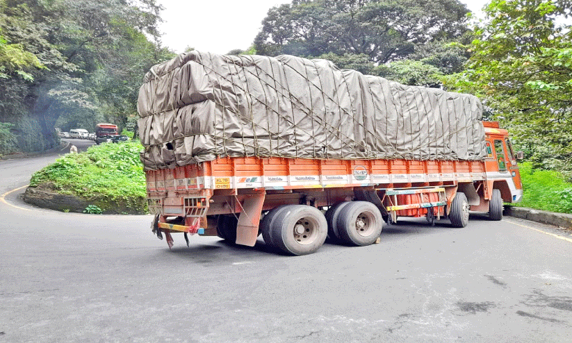 ചു​ര​ത്തി​ൽ ച​ര​ക്കുലോ​റി കേ​ടാ​യി; ഗ​താ​ഗ​തം മു​ട​ങ്ങി