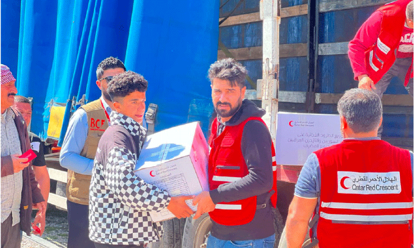 qatar red cresent society relief distribution at Syrian refugee camp