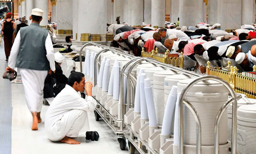 Vessels filled with ZamZam for the pilgrims to Madinah to drink