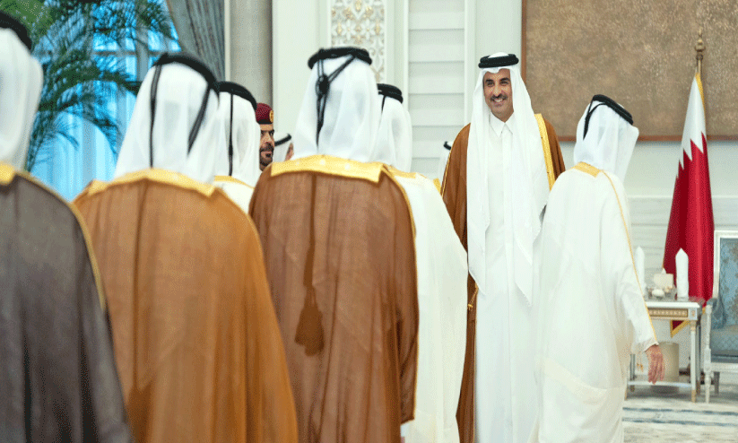 amir sheikh thameem bin hamad aldhani welcomes visitors on eid day
