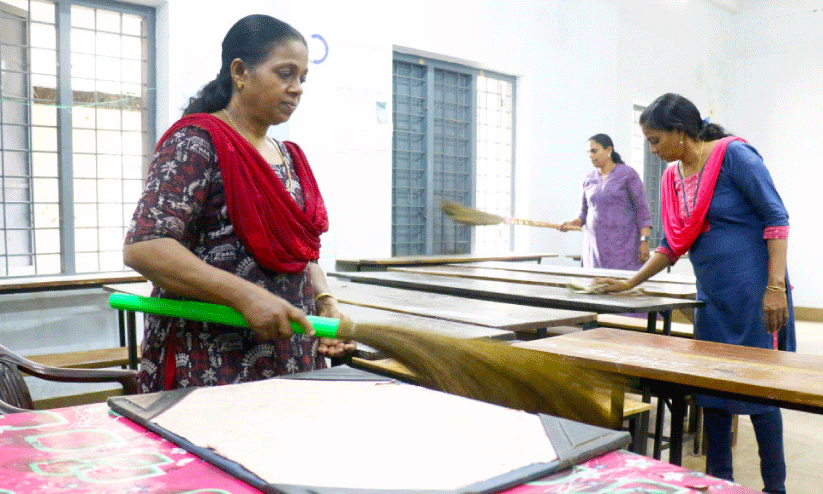 cleaning the classrooms